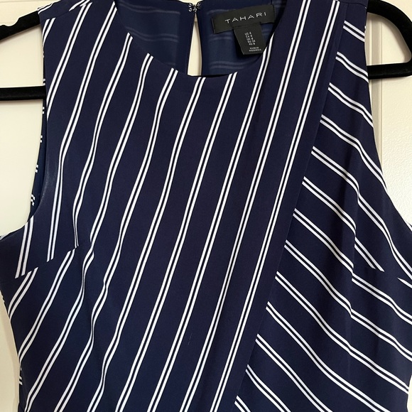 Tahari navy blue jumpsuit with white stripes - Picture 2 of 3